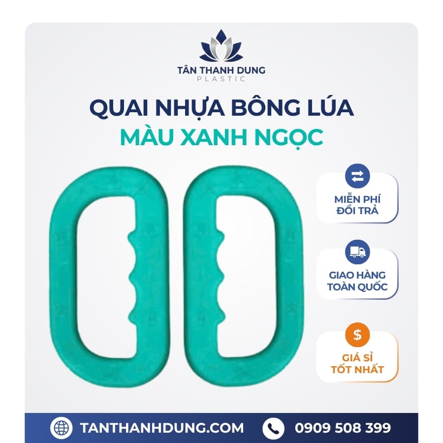 Quai Nhựa Xách Bao Gạo Bông Lúa Cao Cấp – Màu XANH NGỌC